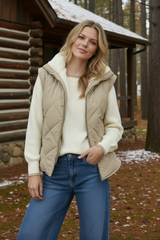 Quilted Zip Up Fleece Vest Cement