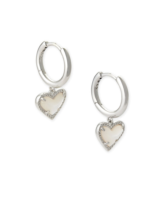 Ari Heart Huggie Earrings Rhodium MOP