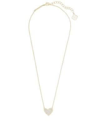 Ari Heart Short Pendant Necklace GOLD IRIDESCENT DRUSY