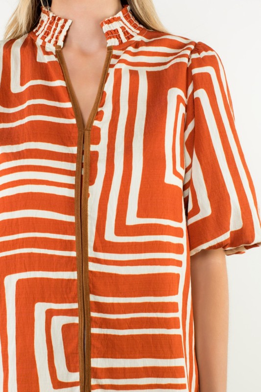 Abstract Print Puff Sleeve Top
