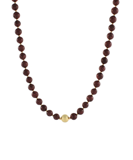 Garnet Accented Metal Ball & Stone Choker
