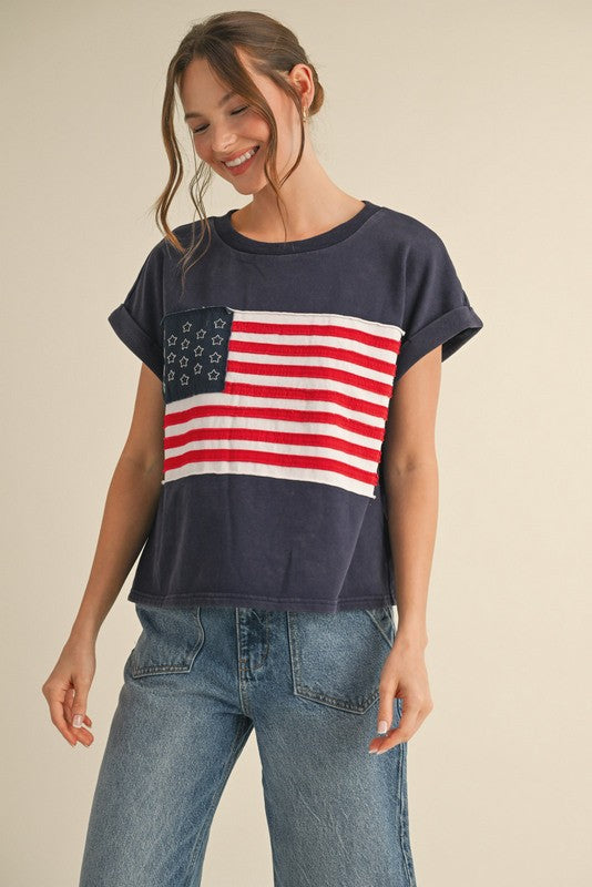 American Flag Short Sleeves Top