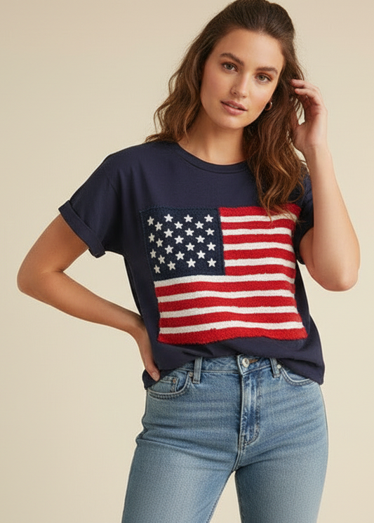 American Flag Short Sleeves Top