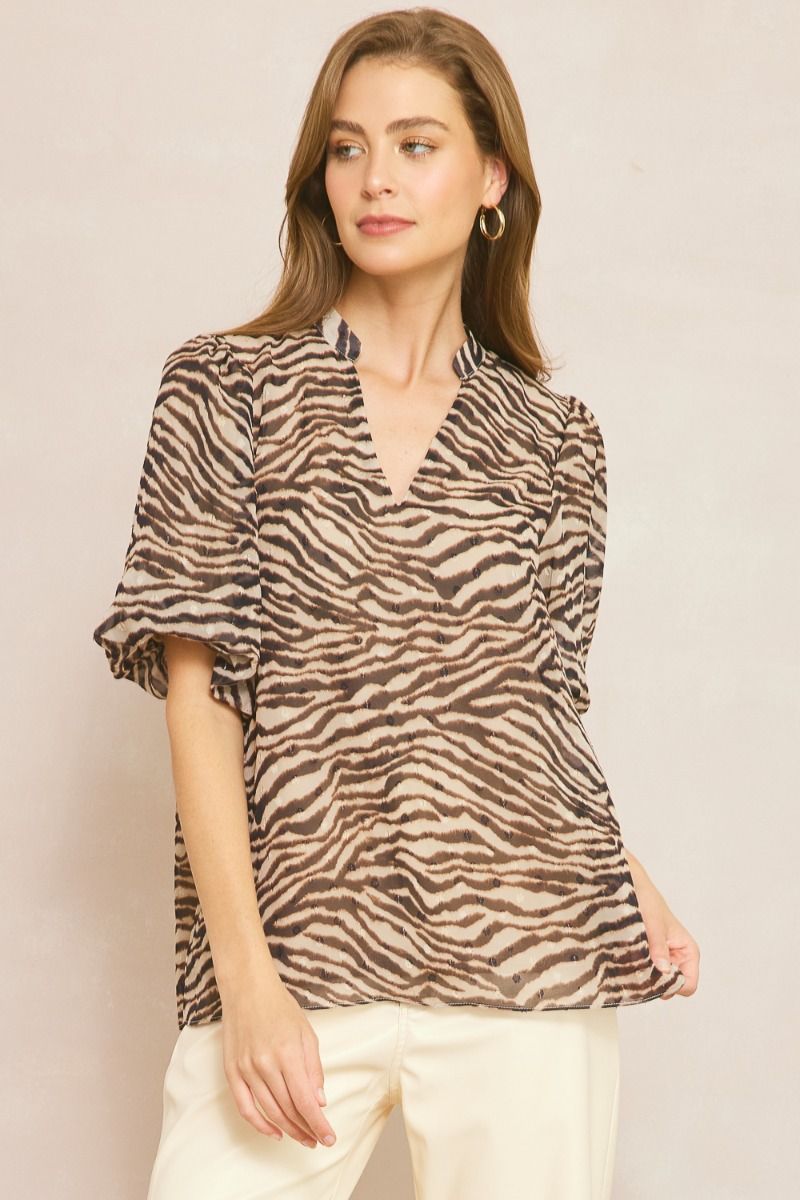 Animal Print V-neck Top