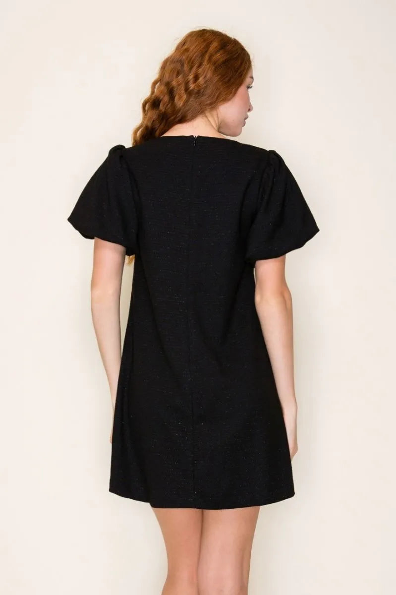 Bow Embellished Tweed Mini Dress