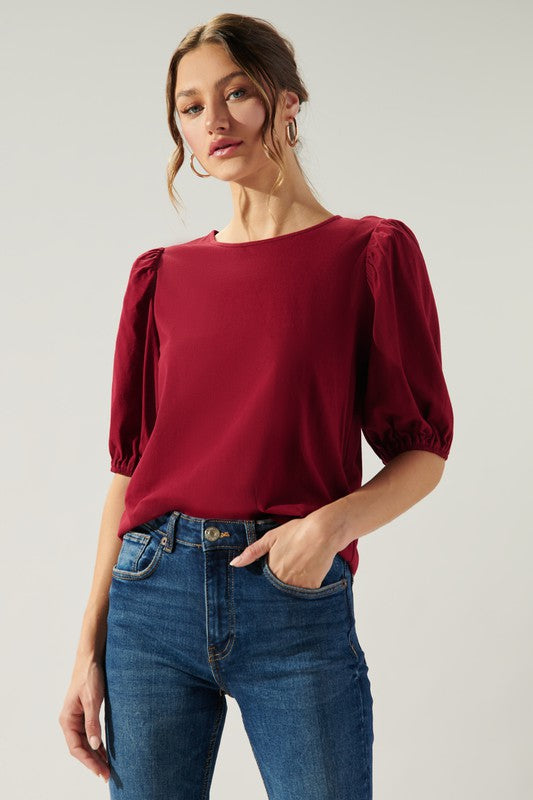 Bettina Puff Sleeve Cotton Knit T Shirt