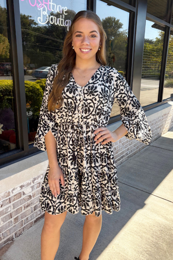 Black Shift Tiered Dress