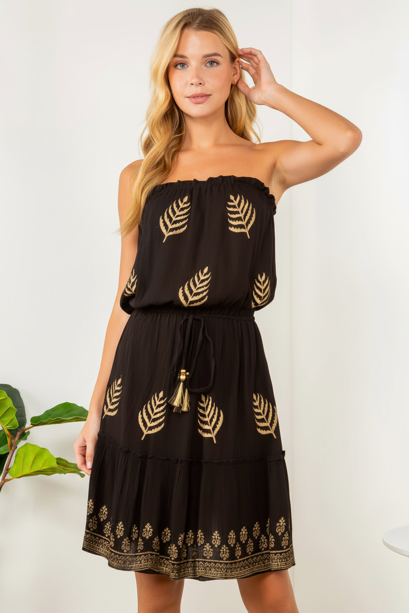 Black & Gold Accent Strapless Dress