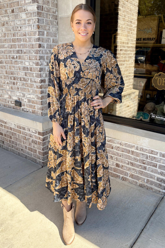 Blue & Gold Metallic Maxi Dress