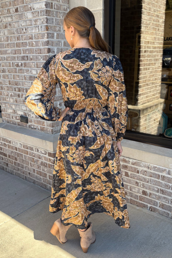 Blue & Gold Metallic Maxi Dress