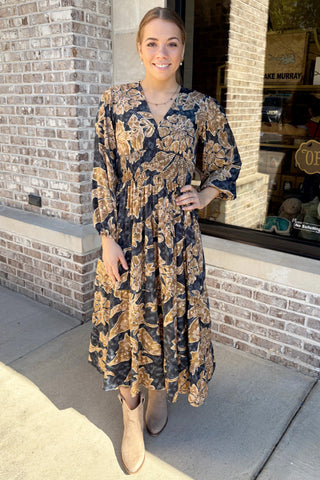 Blue & Gold Metallic Maxi Dress