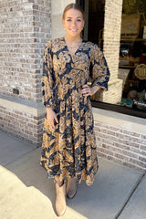 Blue & Gold Metallic Maxi Dress