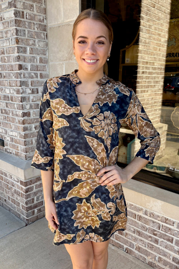 Blue & Gold Shift Dress