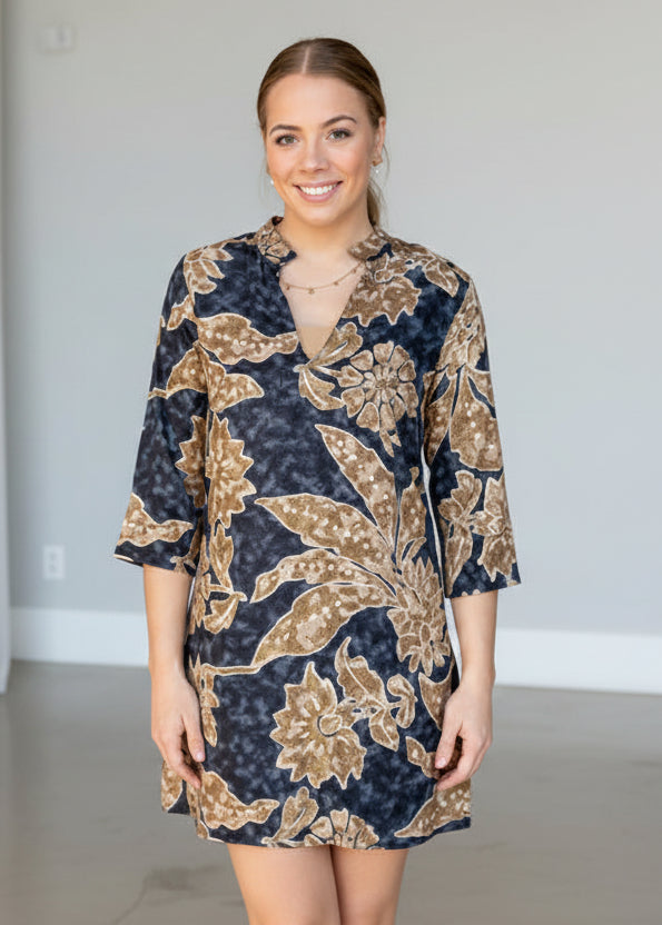 Blue & Gold Shift Dress