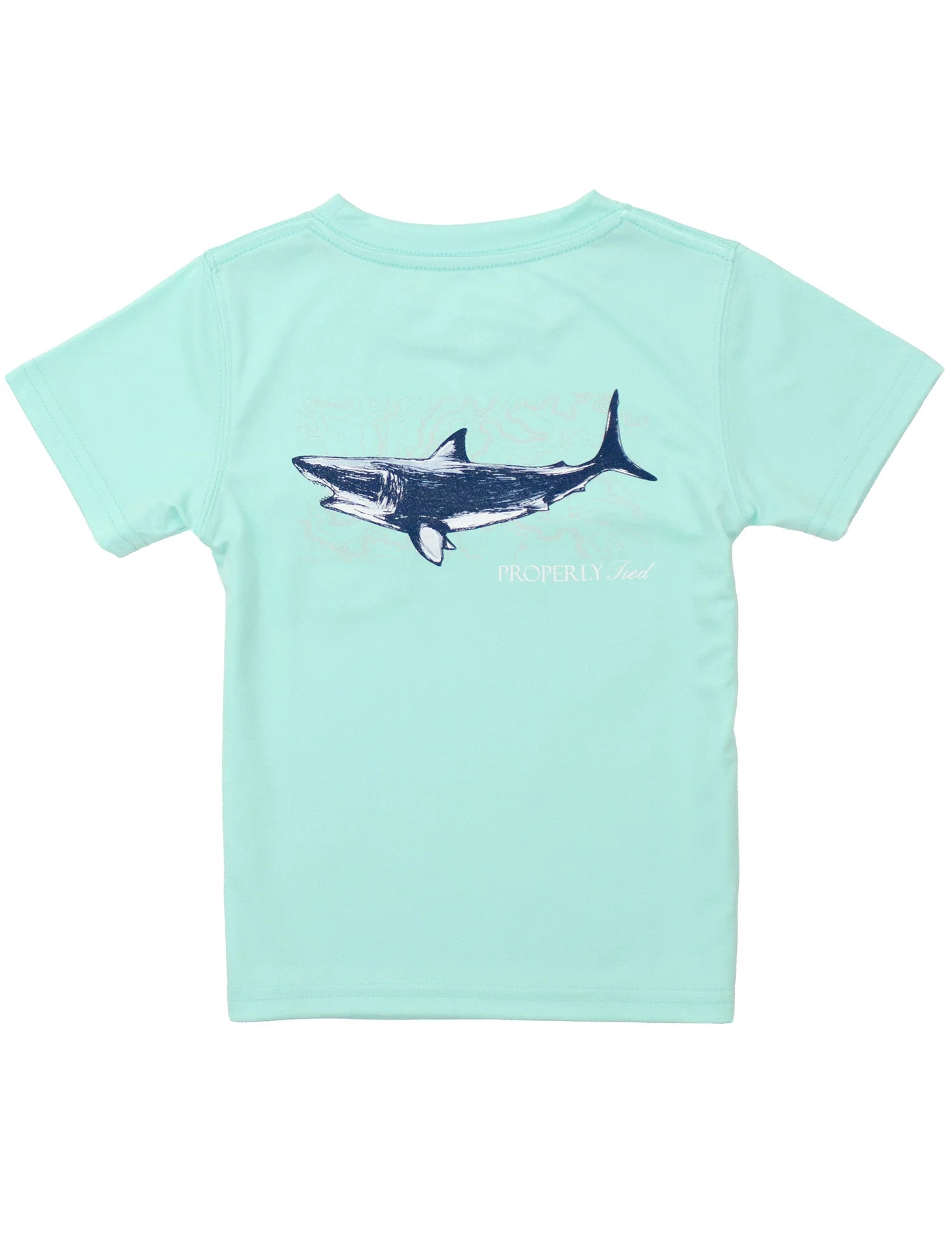 Light blue t-shirt with a shark graphic on a white background