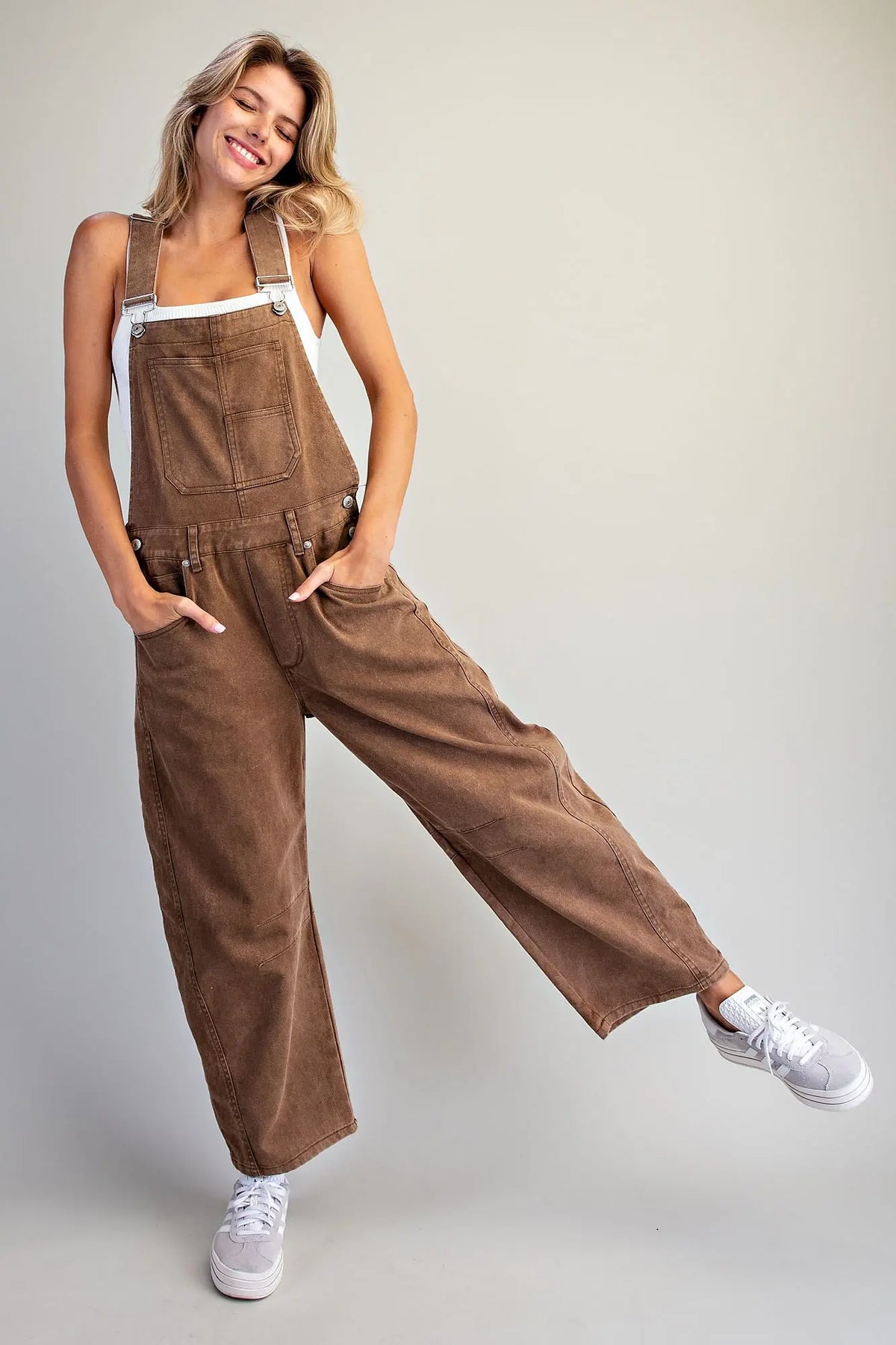 Barrel Leg Brown Denim Overalls