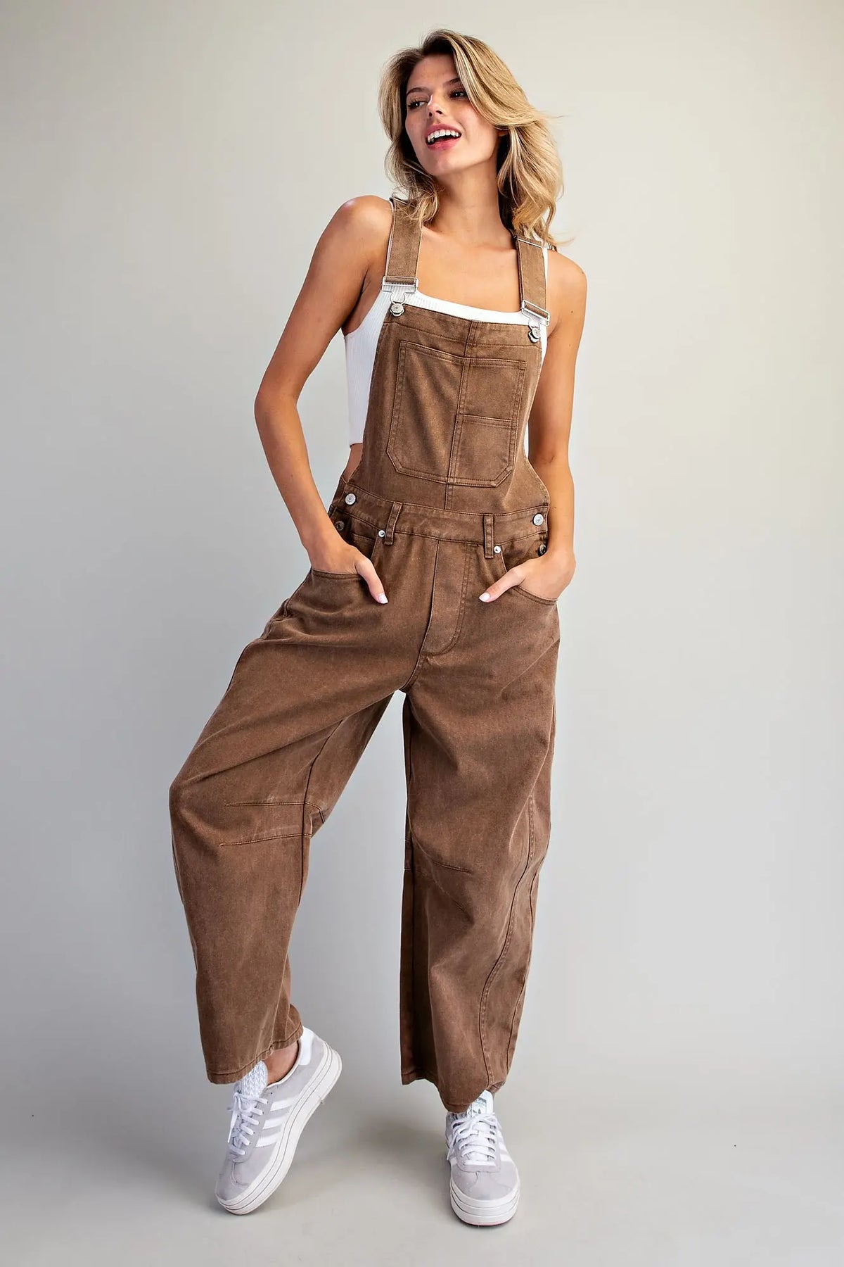 Barrel Leg Brown Denim Overalls