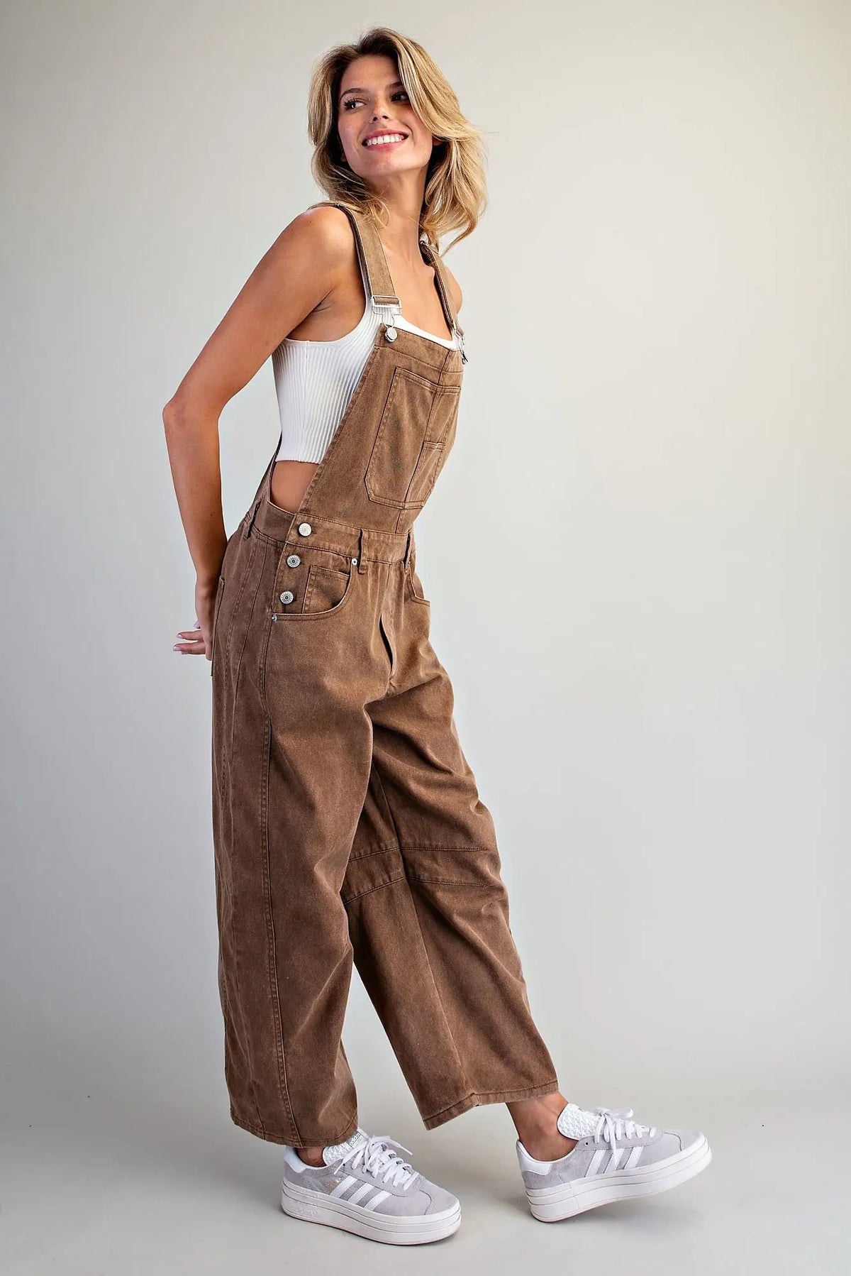 Barrel Leg Brown Denim Overalls