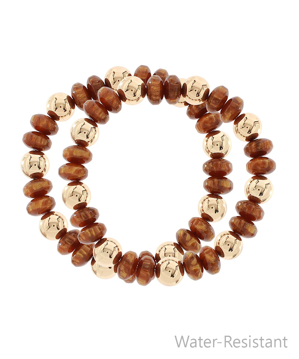 Brown Flat Candy Bead & CCB Ball Bracelet