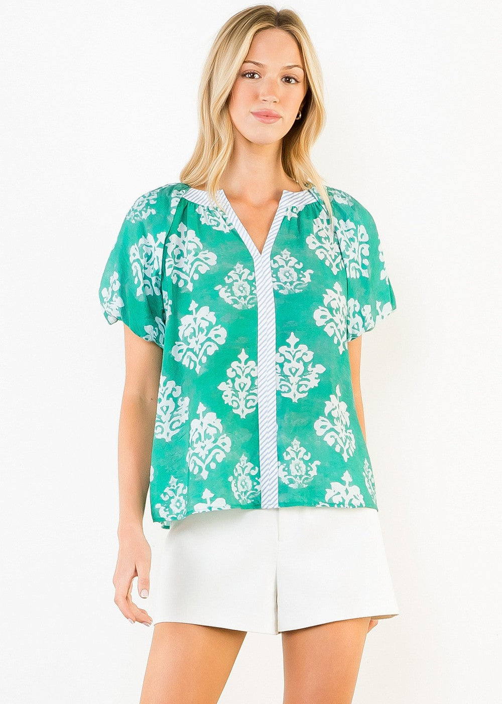 THML Floral V Neck Contrast Top