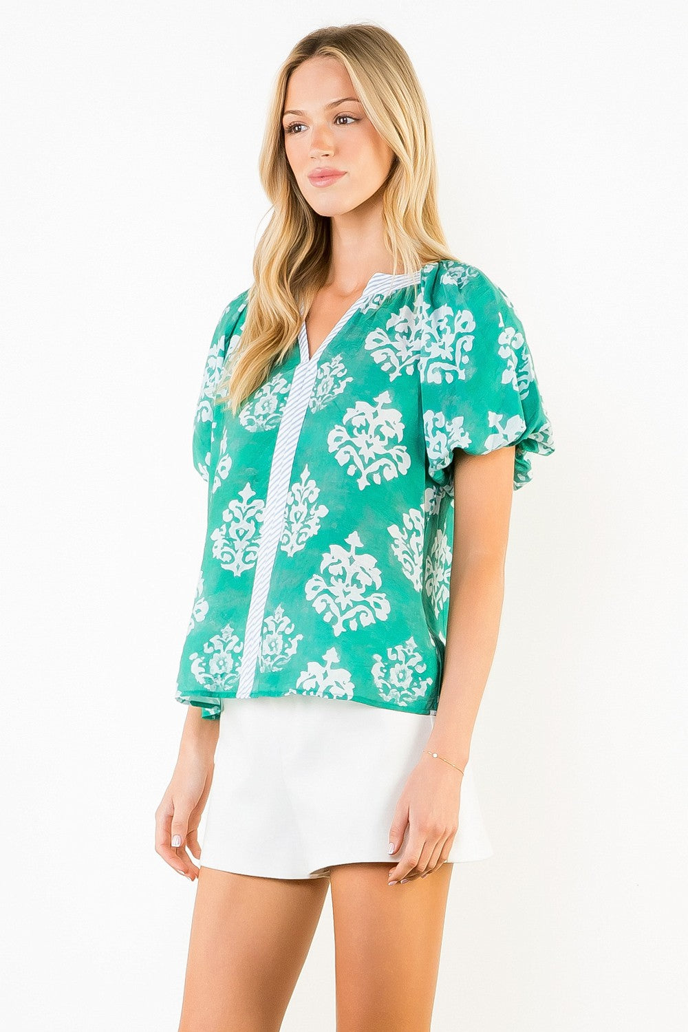 THML Floral V Neck Contrast Top