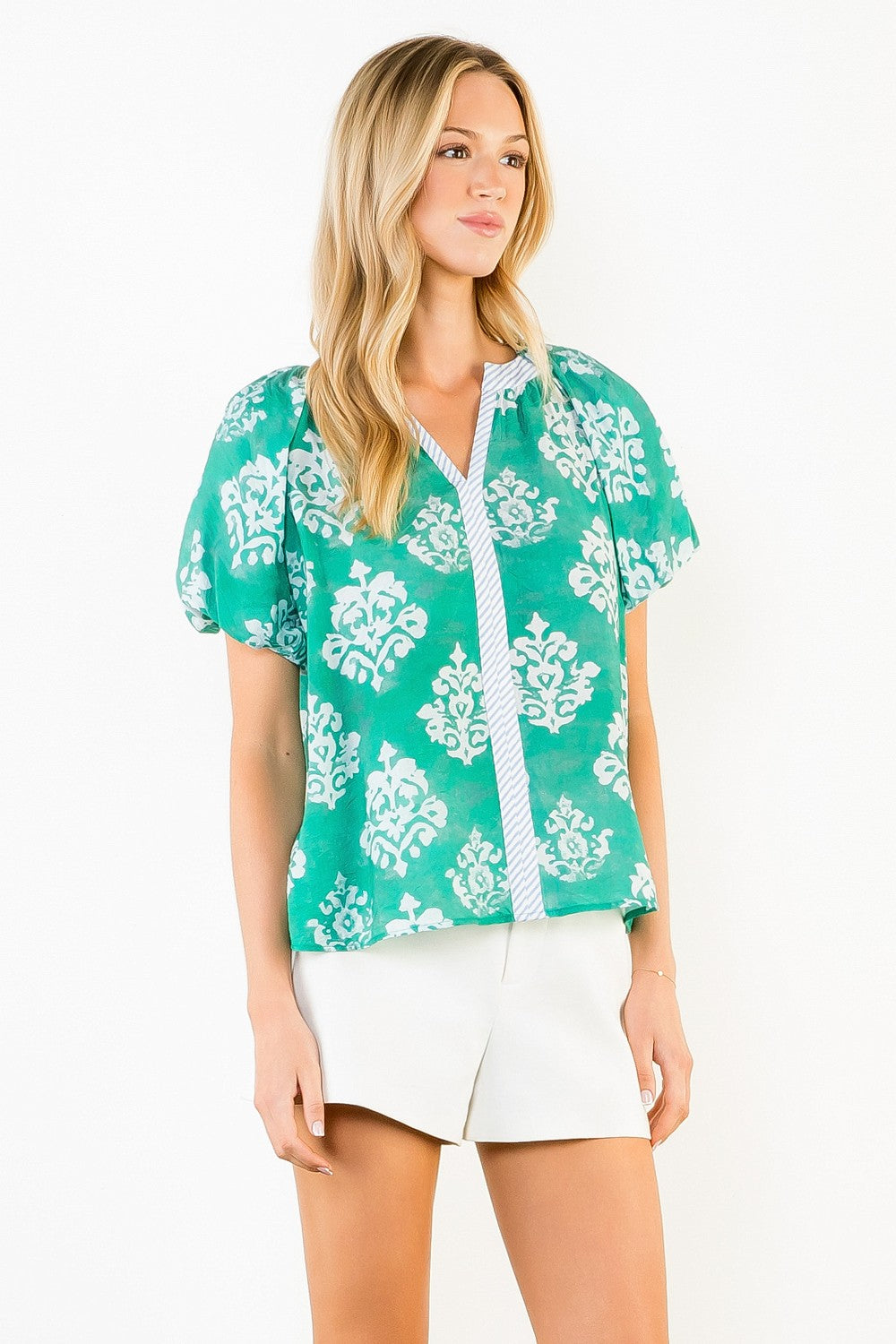 THML Floral V Neck Contrast Top