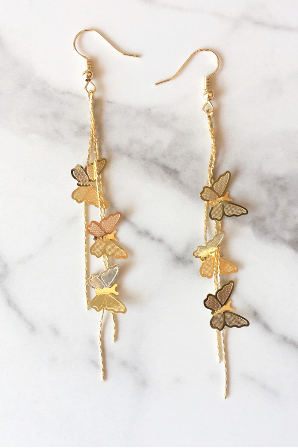 Gold Plated Triple Butterfly Earrings
