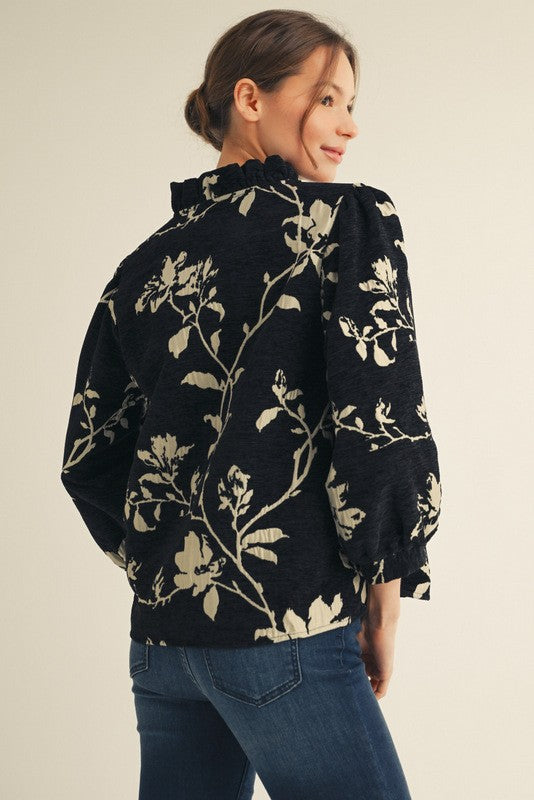 Button Down Floral Jacquard Top