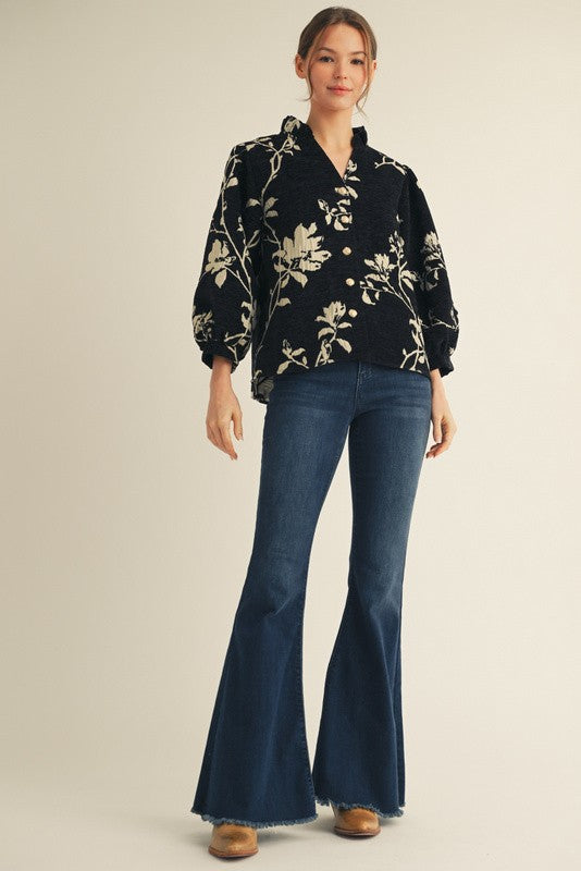 Button Down Floral Jacquard Top