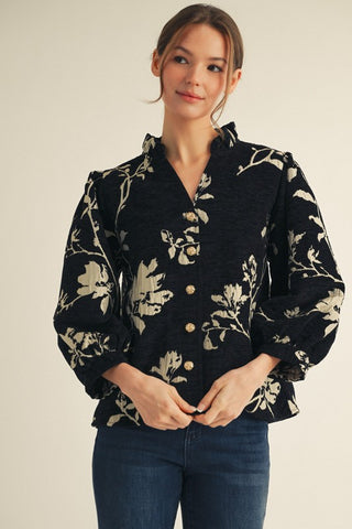 Button Down Floral Jacquard Top