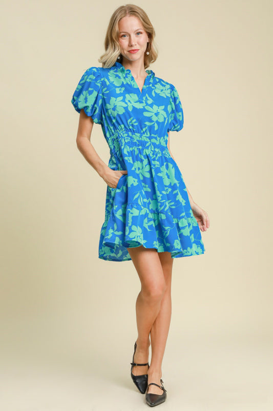 Two Tone Floral Print Dress