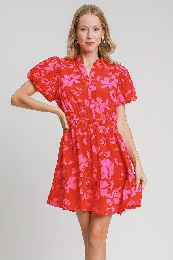 Two Tone Floral Print Dress