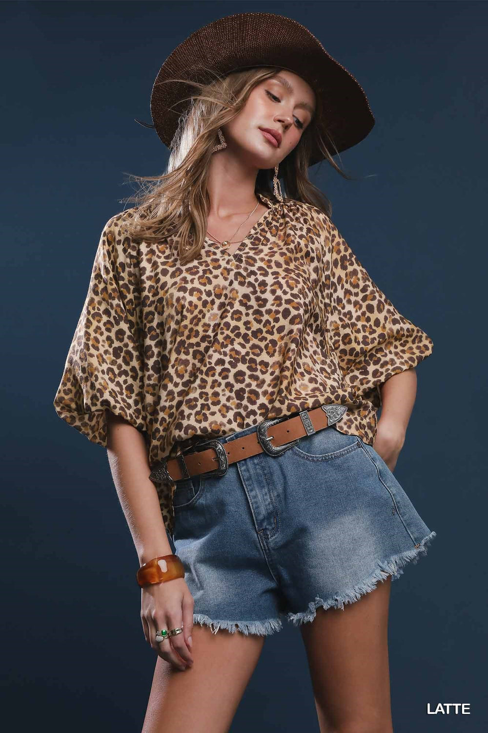 Bubble Sleeved Animal Print Blouse