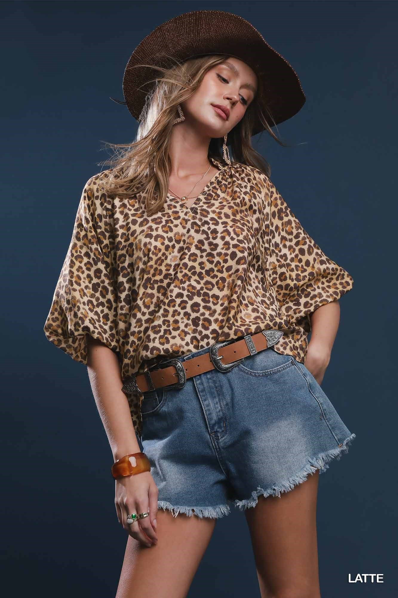 Bubble Sleeved Animal Print Blouse