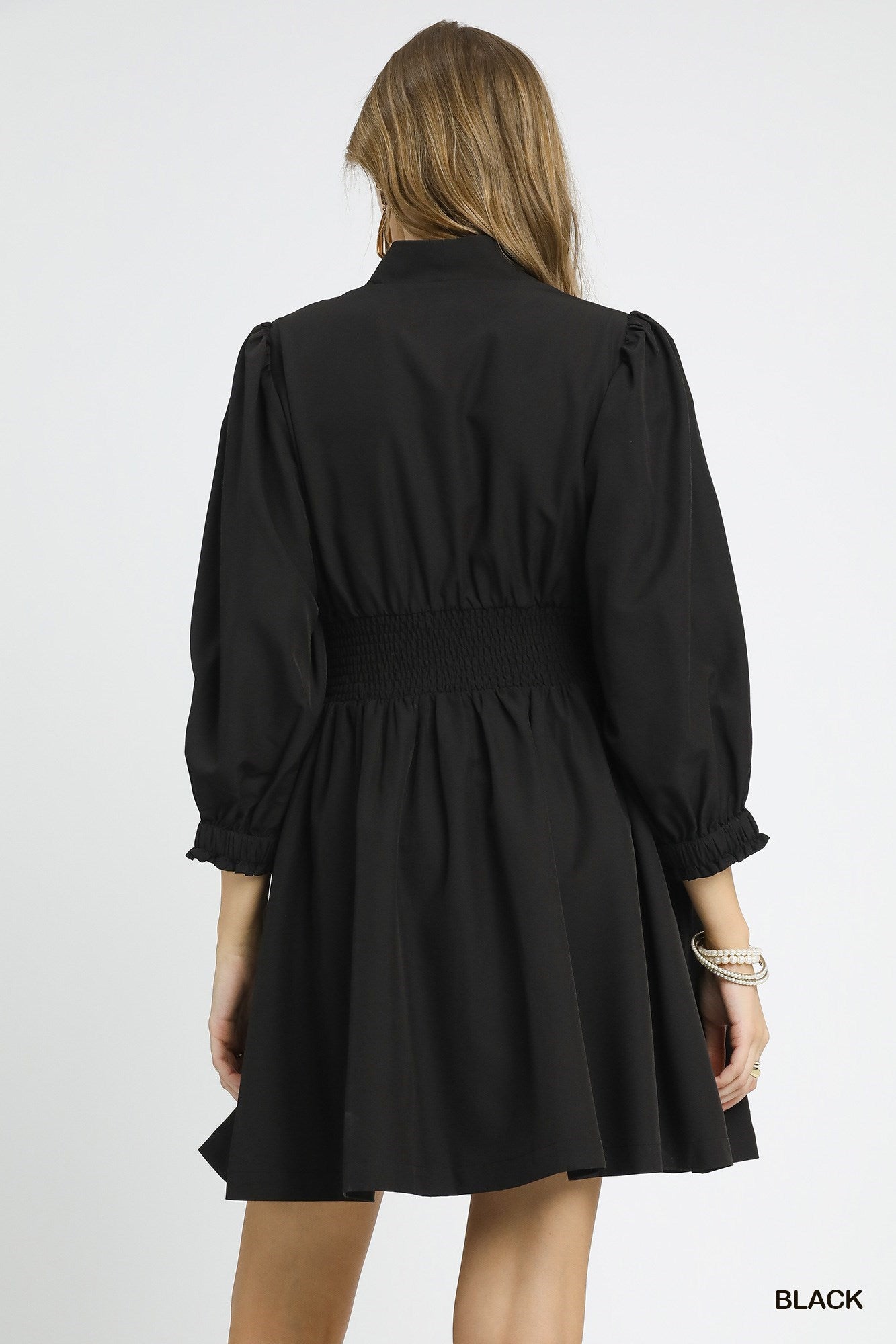 Zip-Front Smocked Waist Mini Dress