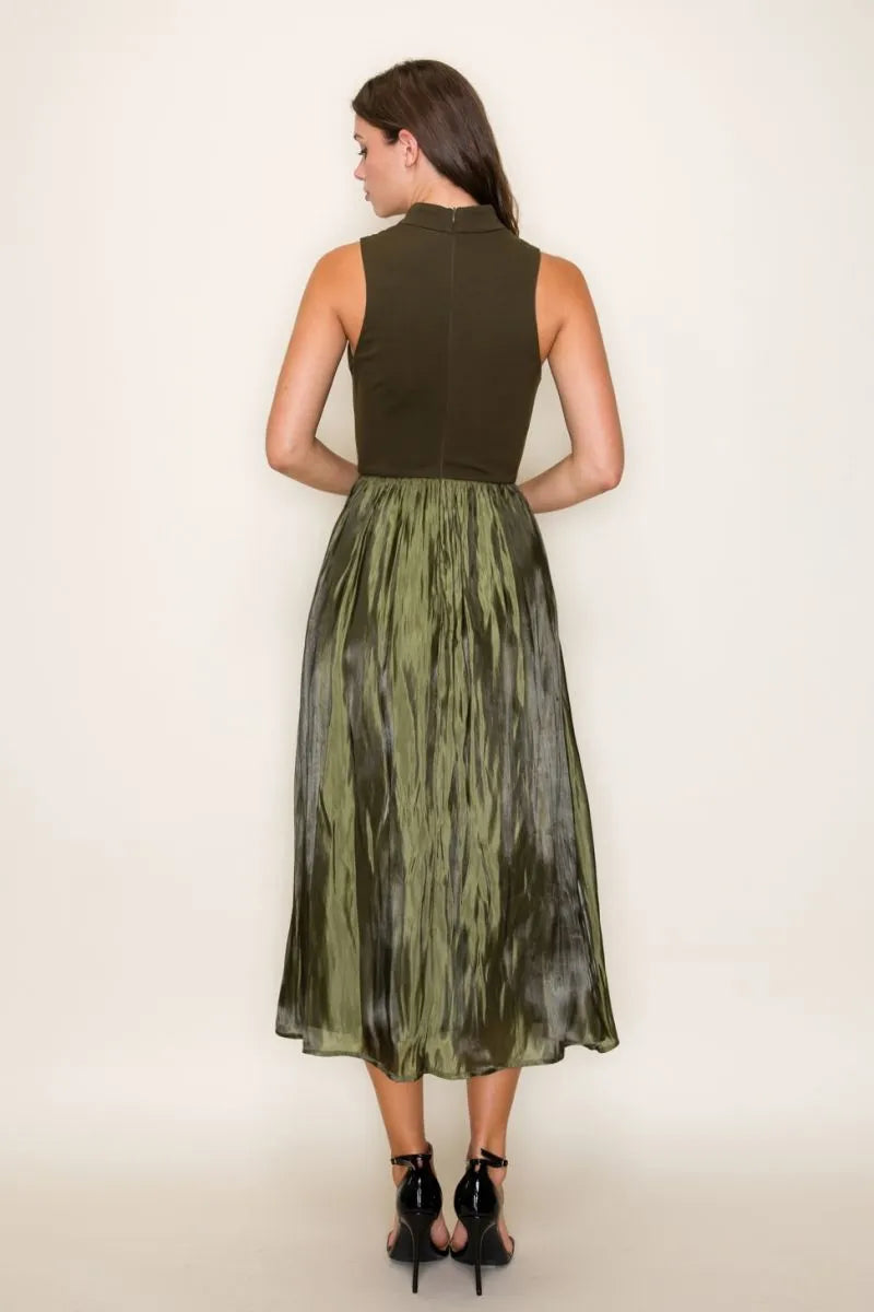 Mixed Media Taffeta Midi Dress