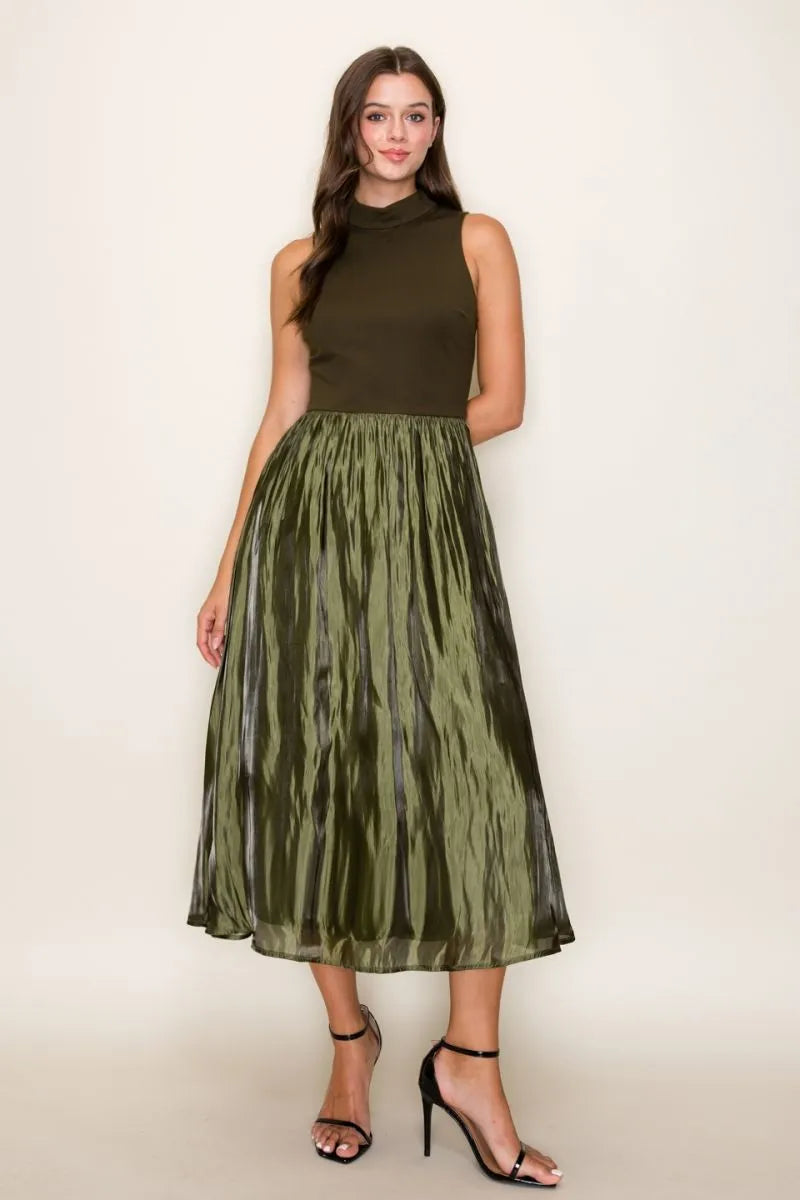 Mixed Media Taffeta Midi Dress