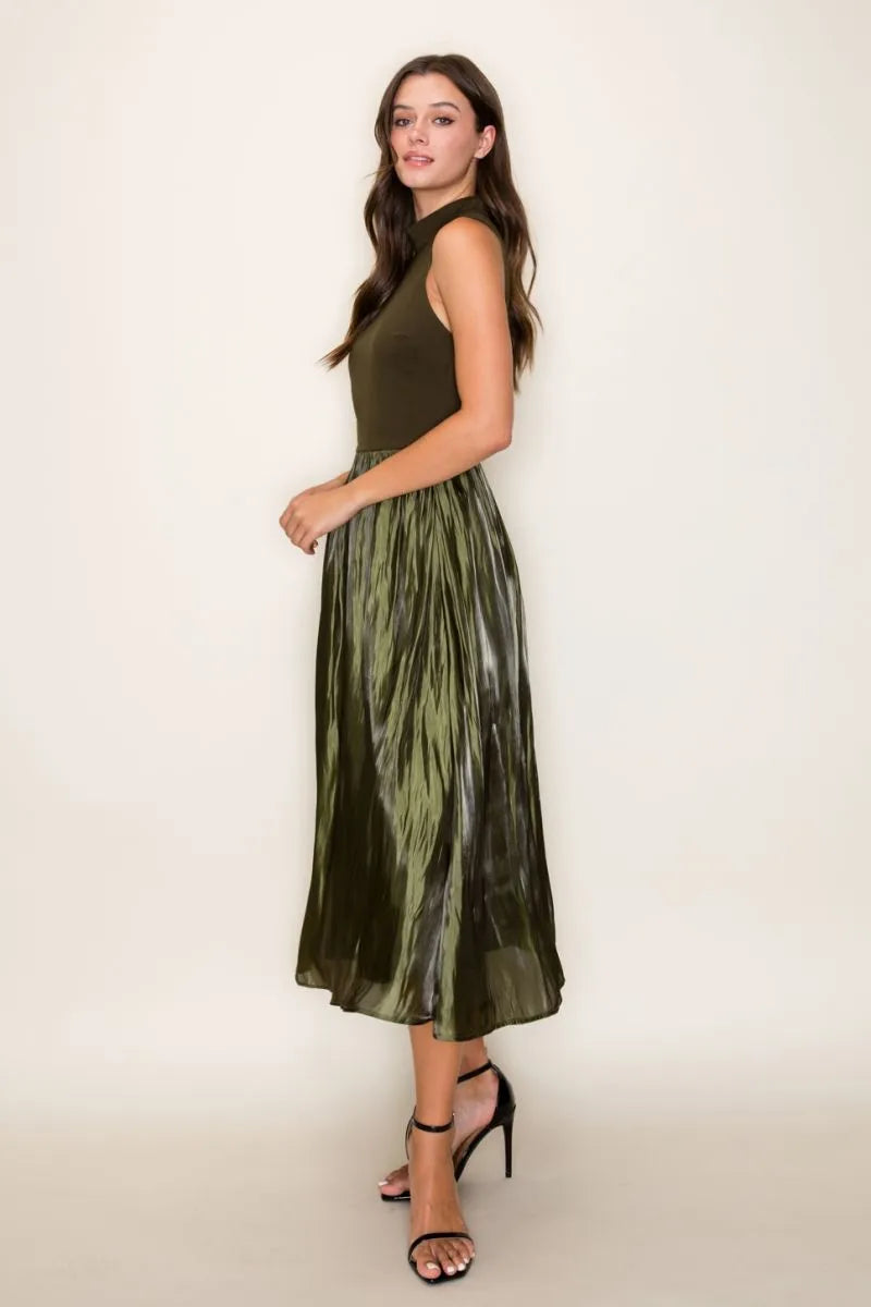Mixed Media Taffeta Midi Dress