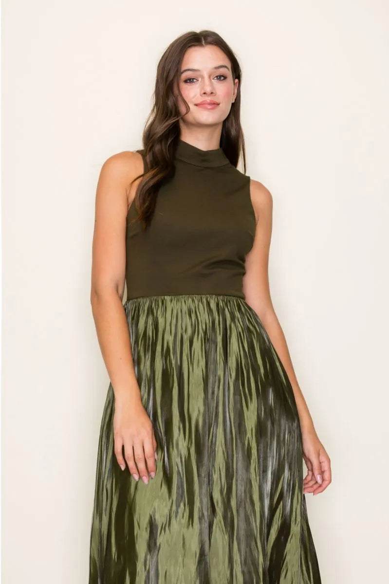 Mixed Media Taffeta Midi Dress
