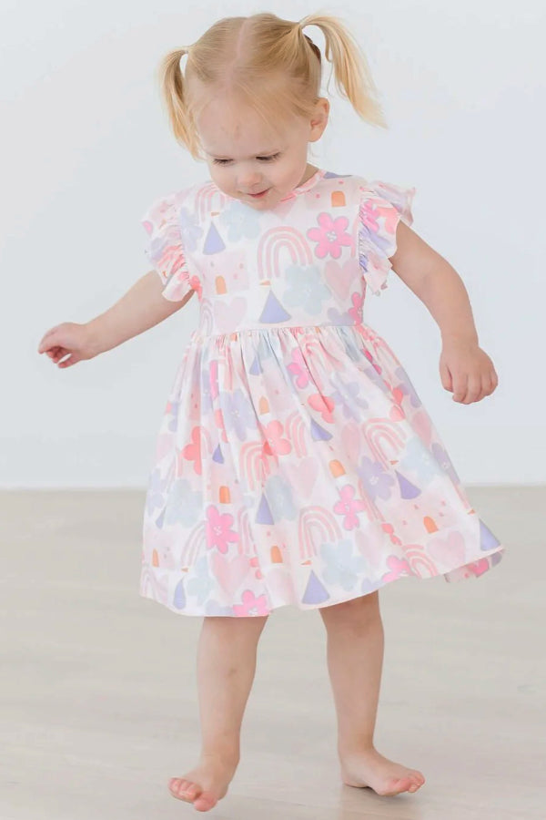 Castles & Rainbows Flutter Sleeve Twirl Dress