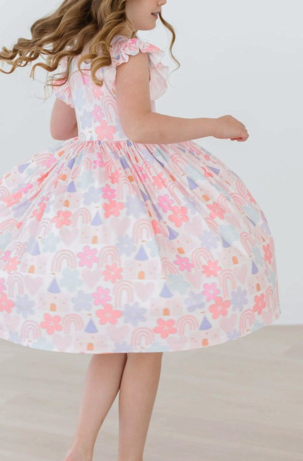 Castles & Rainbows Flutter Sleeve Twirl Dress