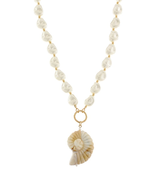 Ceramic Ammonite Pendant Pearl Necklace