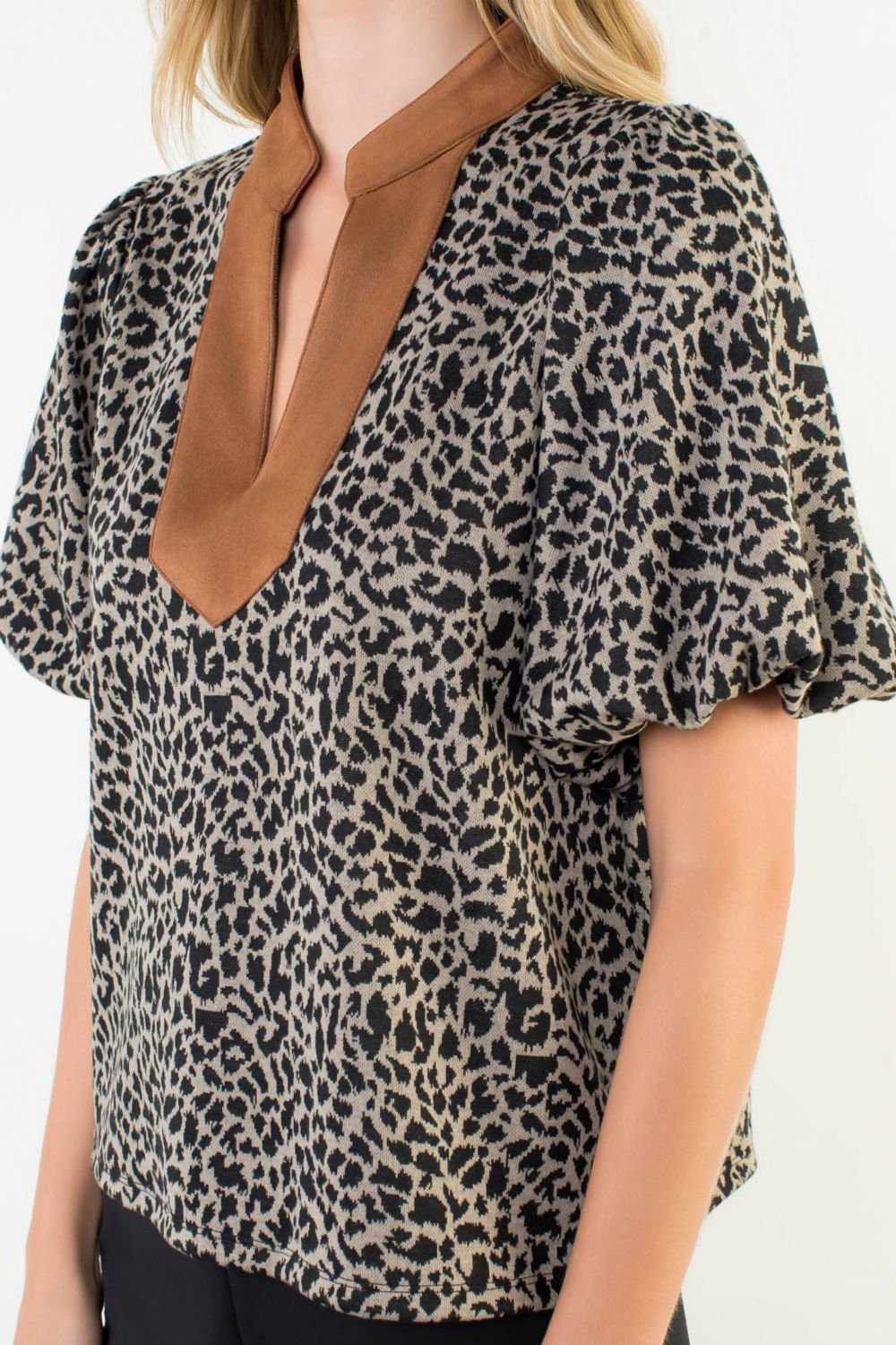 Cheetah Suede Accent Top