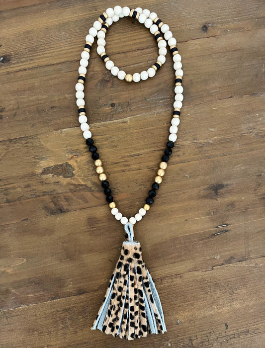 Cheetah Hair on Hide Tassel Necklace