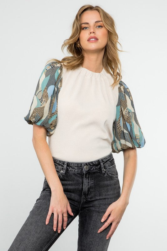 Corduroy Mixed Media Sleeve Top