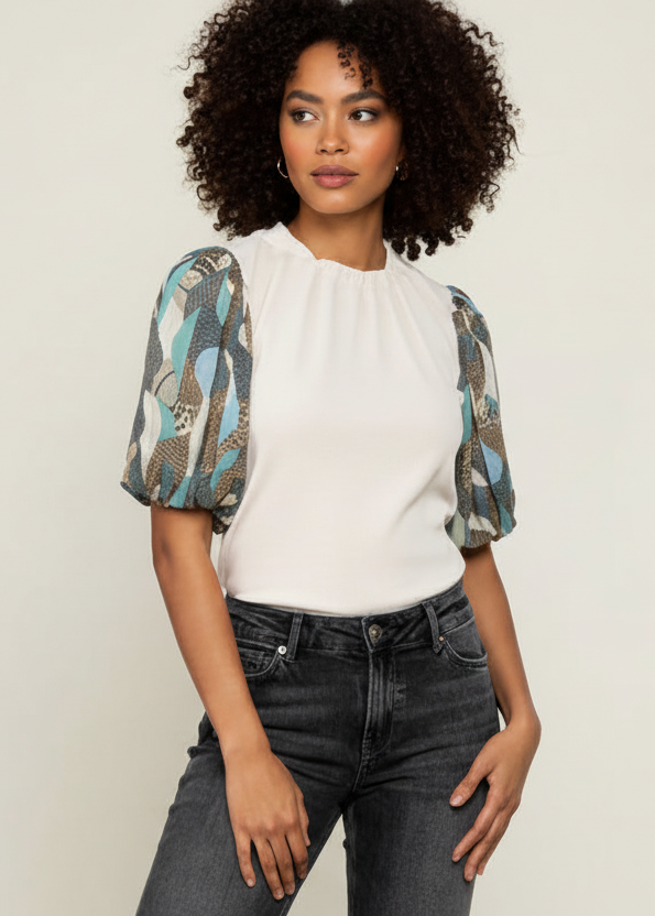 THML Corduroy Mixed Media Sleeve Top