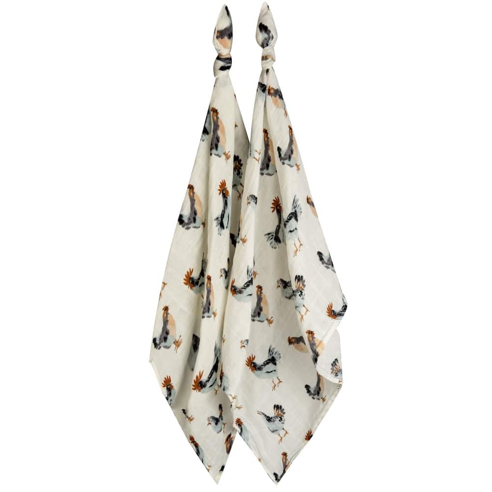 Chicken Organic Cotton Muslin Two-Piece Burp Cloth Set