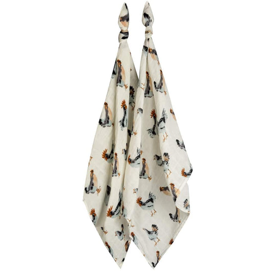 Chicken Organic Cotton Muslin Two-Piece Burp Cloth Set