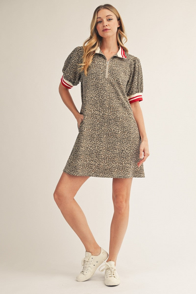 Color Band Accent Leopard Dress