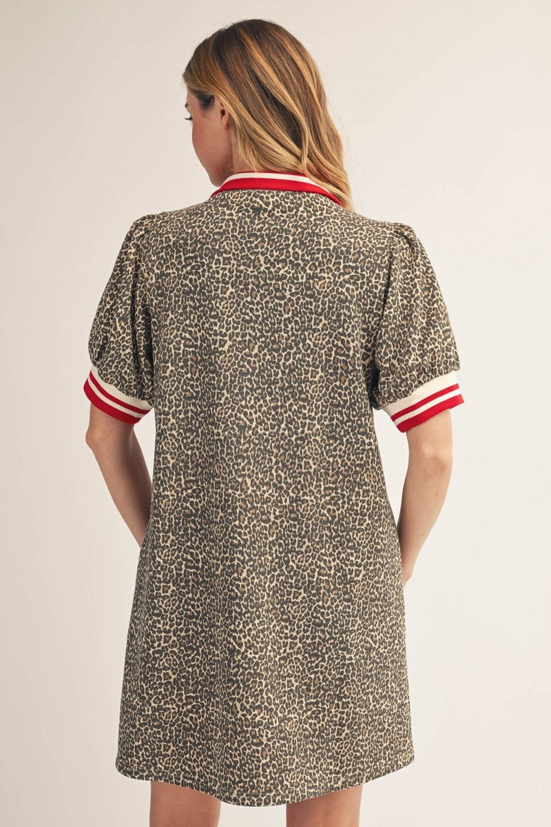 Color Band Accent Leopard Dress